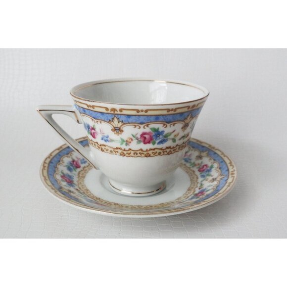 Tea Cup and Saucer Saucer Vintage Teacup and Saucer Clare Bone China Blue Floral - Picture 3 of 5